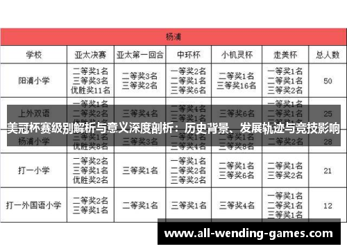 美冠杯赛级别解析与意义深度剖析：历史背景、发展轨迹与竞技影响