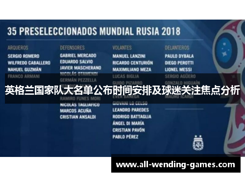 英格兰国家队大名单公布时间安排及球迷关注焦点分析